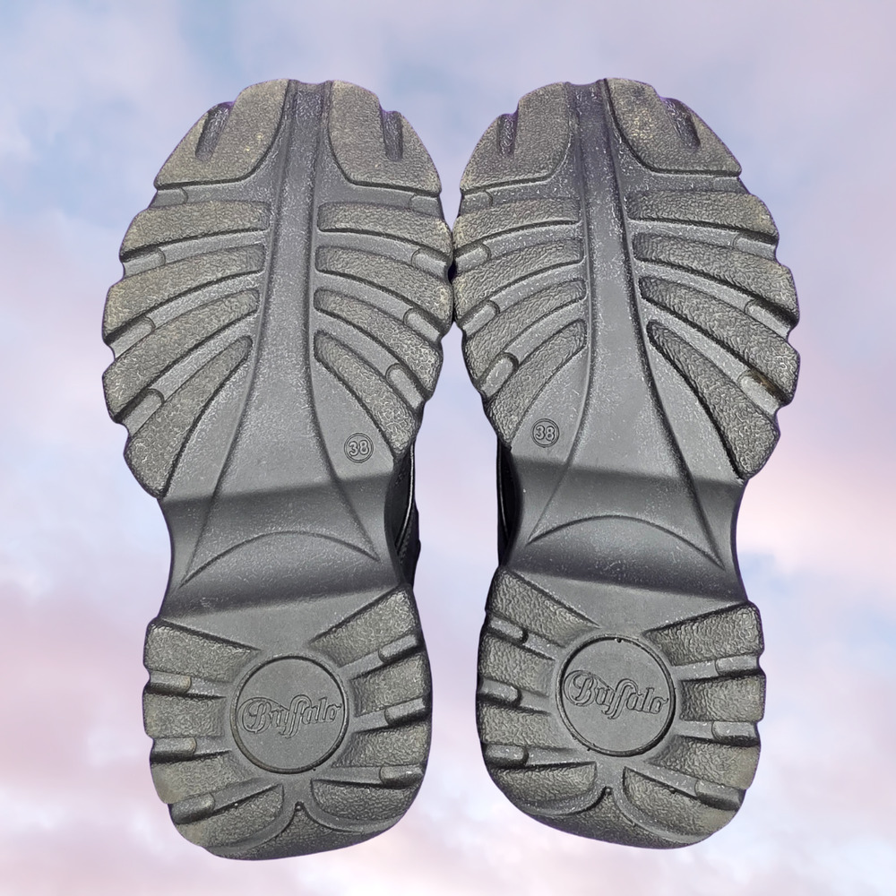 Vtg 90s Buffalo London Black Leather Platform Chunky High Gothic Sneaker 38 - Picture 6 of 7